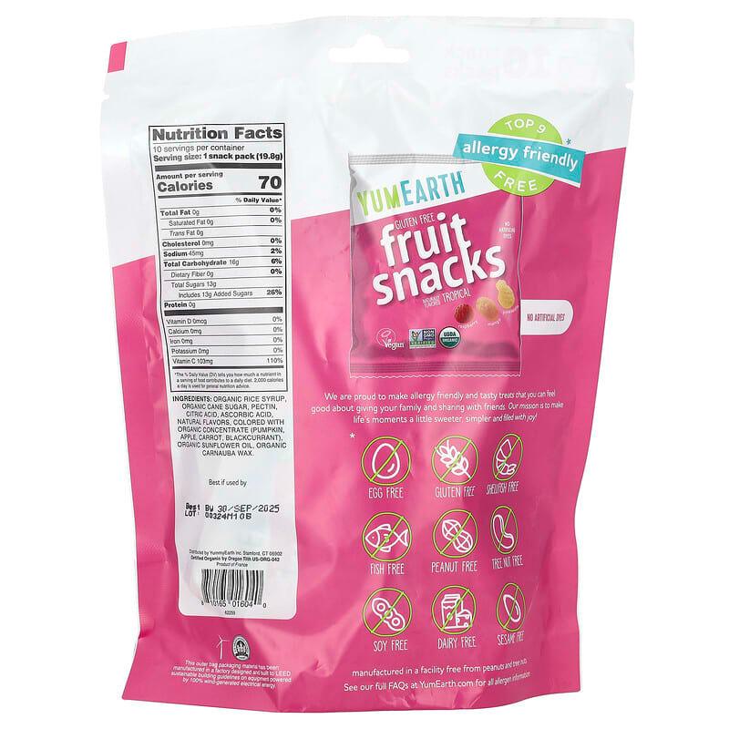 Снеки органические фруктовые YumEarth Organic Fruit Snacks тропические фрукты 10 уп. 17,6 г - фото 2