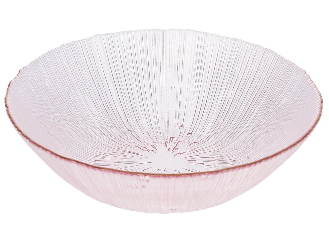 Салатник стеклянный Fleur D24,5x7 см с золотым ободком Розовый (992-182)