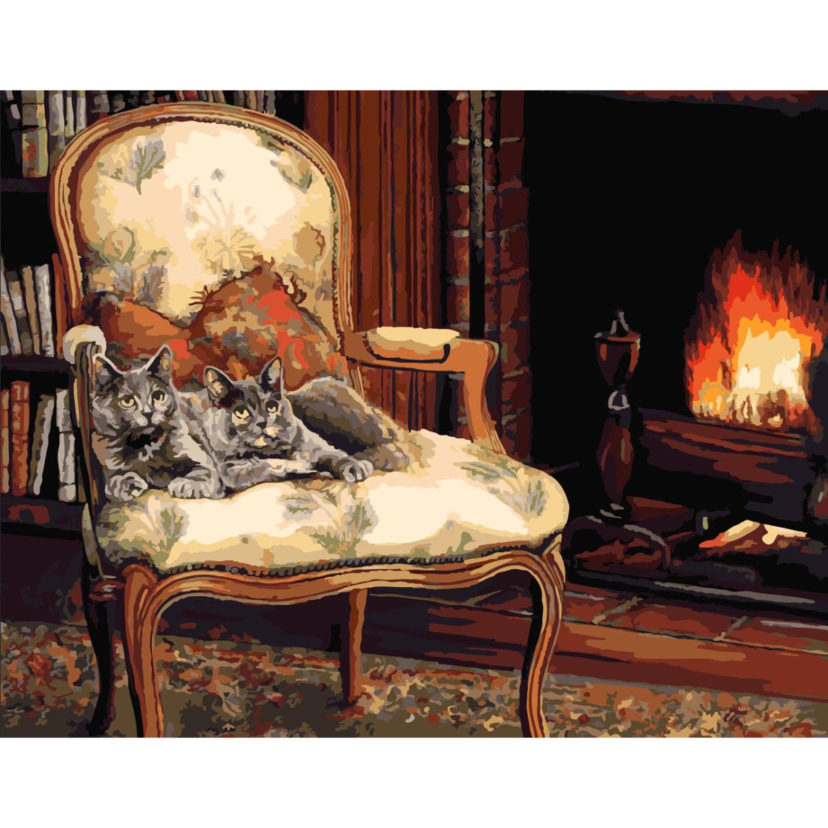 Картина по номерам Strateg Котики у камина 40x50 см (SY6585)