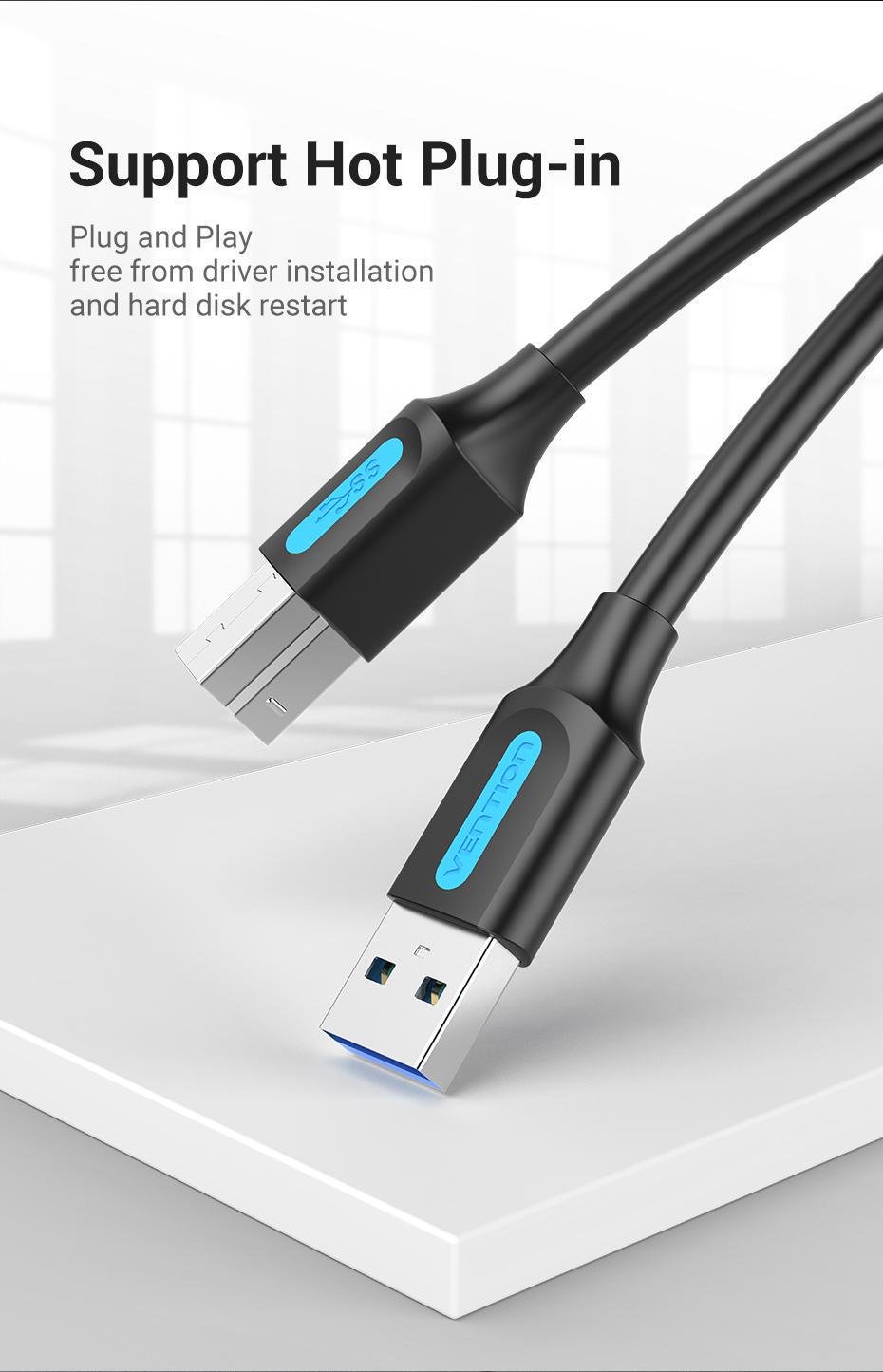 Кабель для принтера Vention USB-USB Type-B 3.0 5 Гбит/с 2A USB-A 3.0 на USB-B 3.0 1 м Черный (COOBF) - фото 7 Кабель для принтера Vention USB-USB Type-B 3.0 5 Гбит/с 2A USB-A 3.0 на USB-B 3.0 1 м Черный (COOBF) - фото 7