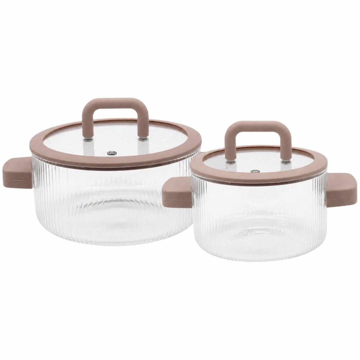 Набор стеклянных кастрюль с крышками Handled Glass Pot 2 шт. 1,8 л 2,5 л из термостойкого стекла Набор стеклянных кастрюль с крышками Handled Glass Pot 2 шт. 1,8 л 2,5 л из термостойкого стекла