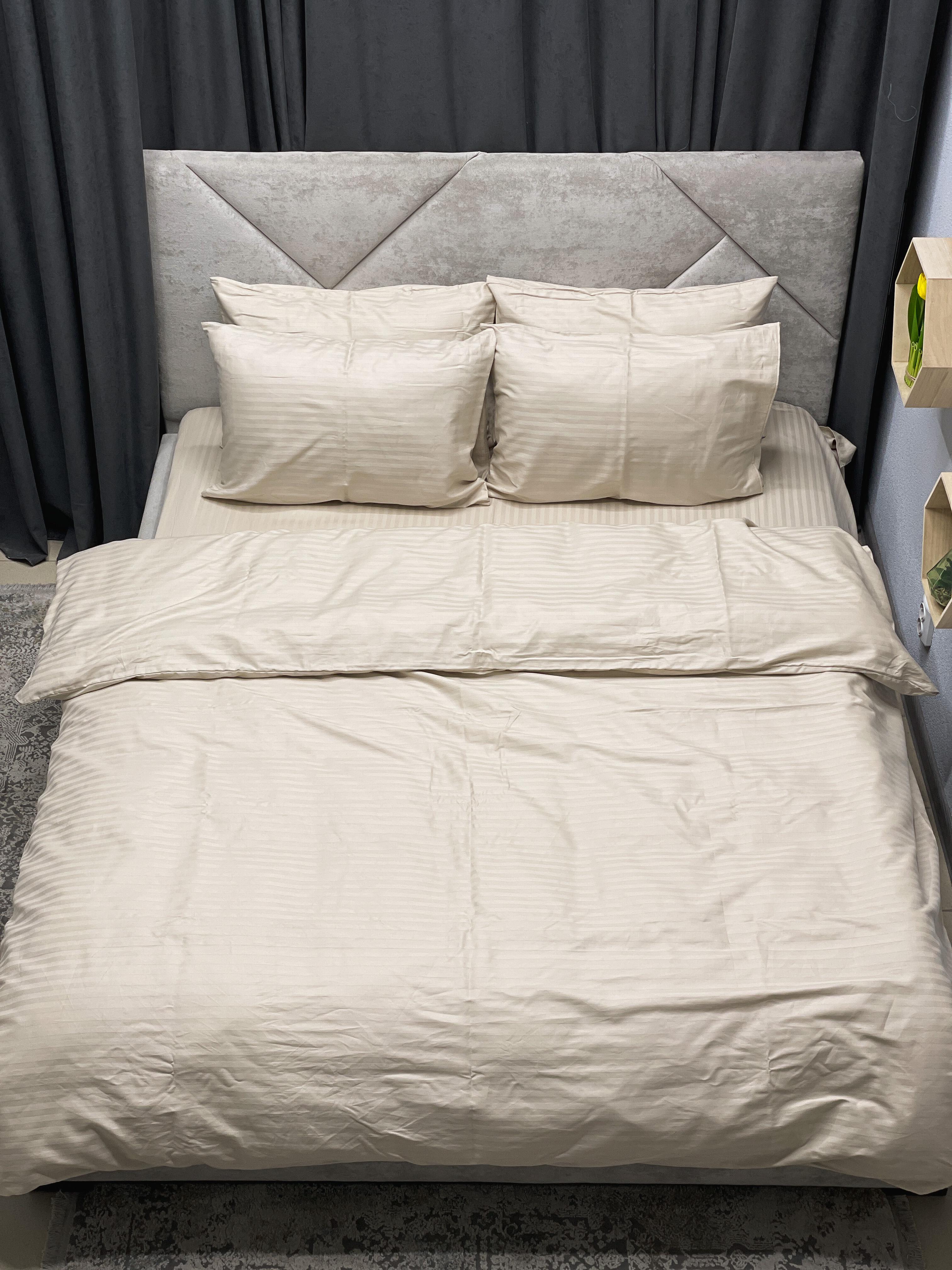 Комплект постельного белья Ego-textile 018SF страйп-сатин однотонный в полоску Бежевый (199041464)