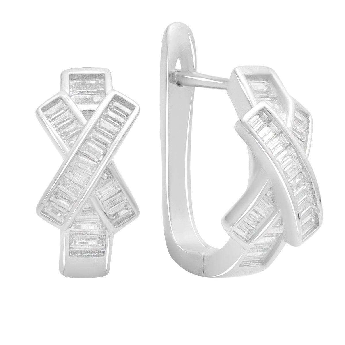 Серьги серебряные LoveR с фианитами в форме перекрещенных линий