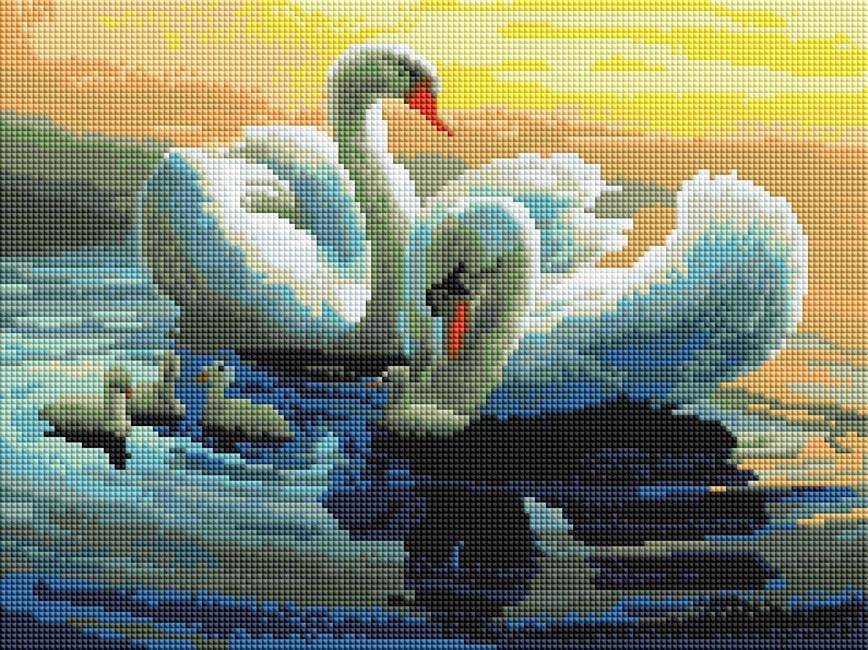 Алмазная вышивка ColorArt Лебединая семья ST410 30х40 см
