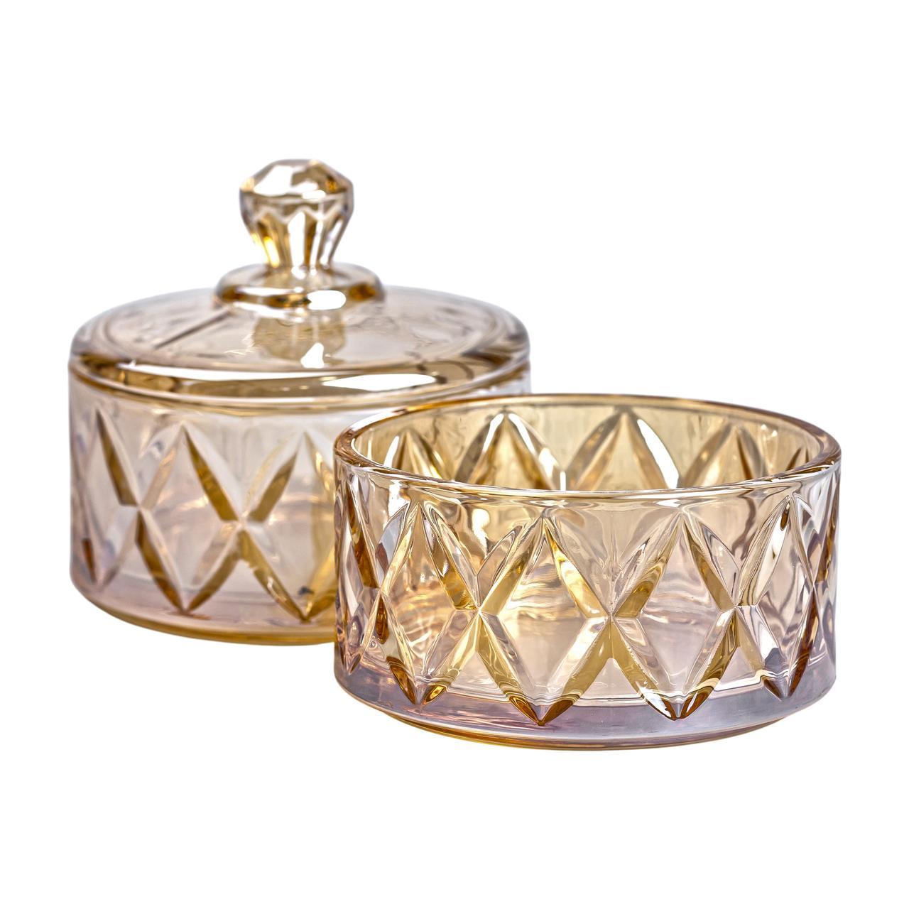 Цукерниця скляна із кришкою дворівнева Ø 10 см Коричневий (HP-YH-81) - фото 4