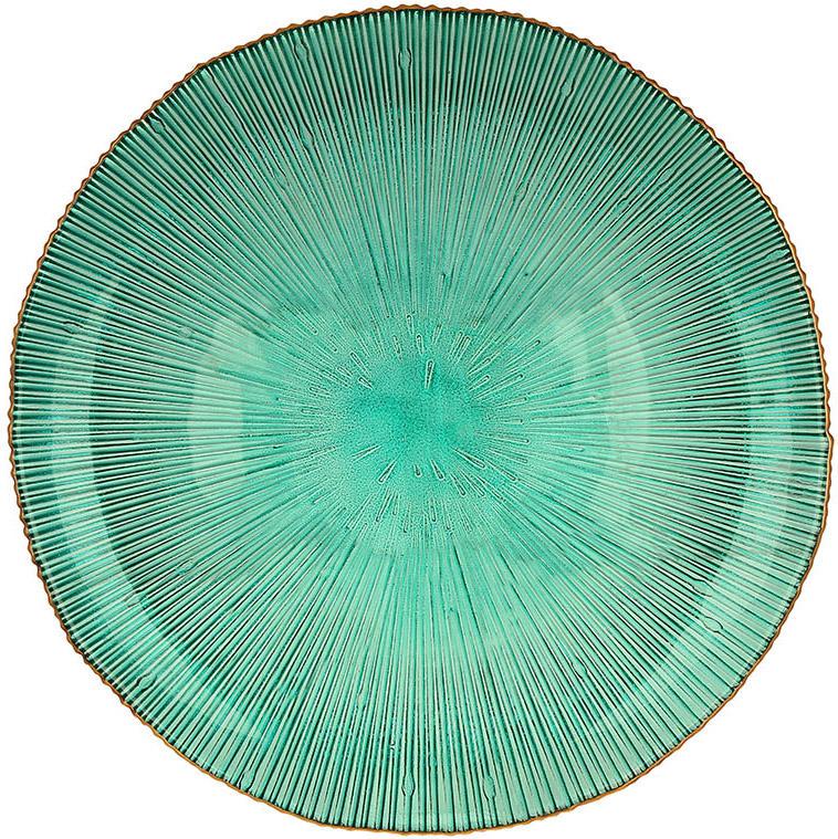 Тарілка обідня скляна Fleur із золотою облямівкою 21 см Смарагдовий