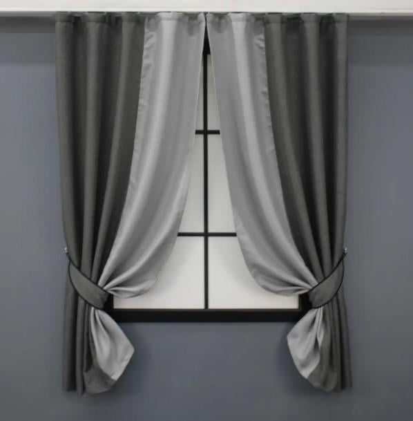 Комплект штор блекаут/лен 1,1х1,7 м 2 шт. Серый/Светло-Серый (032дк)