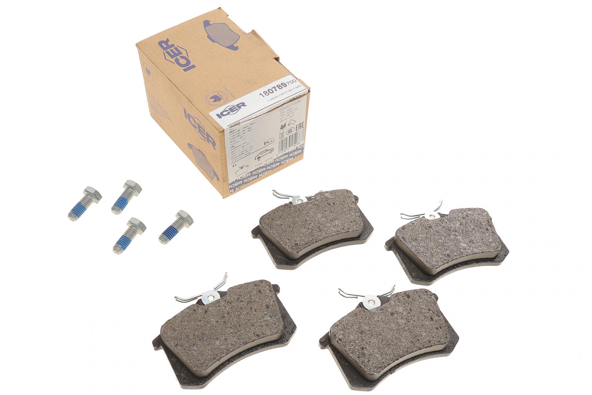 Колодки тормозные задние ICER Audi A4/A6/Skoda SuperB 01-09/Renault Clio 05-14/VW Golf/Passat 84-02 (180789-700)
