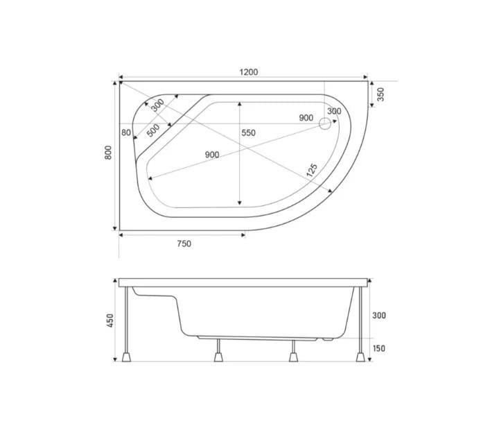 Поддон акриловый асимметричный Shower L FERISYA SW-6282 80х120х45 см - фото 3