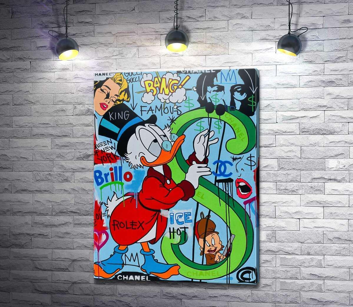 Картина ArtPoster Скрудж в поп арт миксе играет на знаке доллара 74x100 см Модуль №1 (003904)