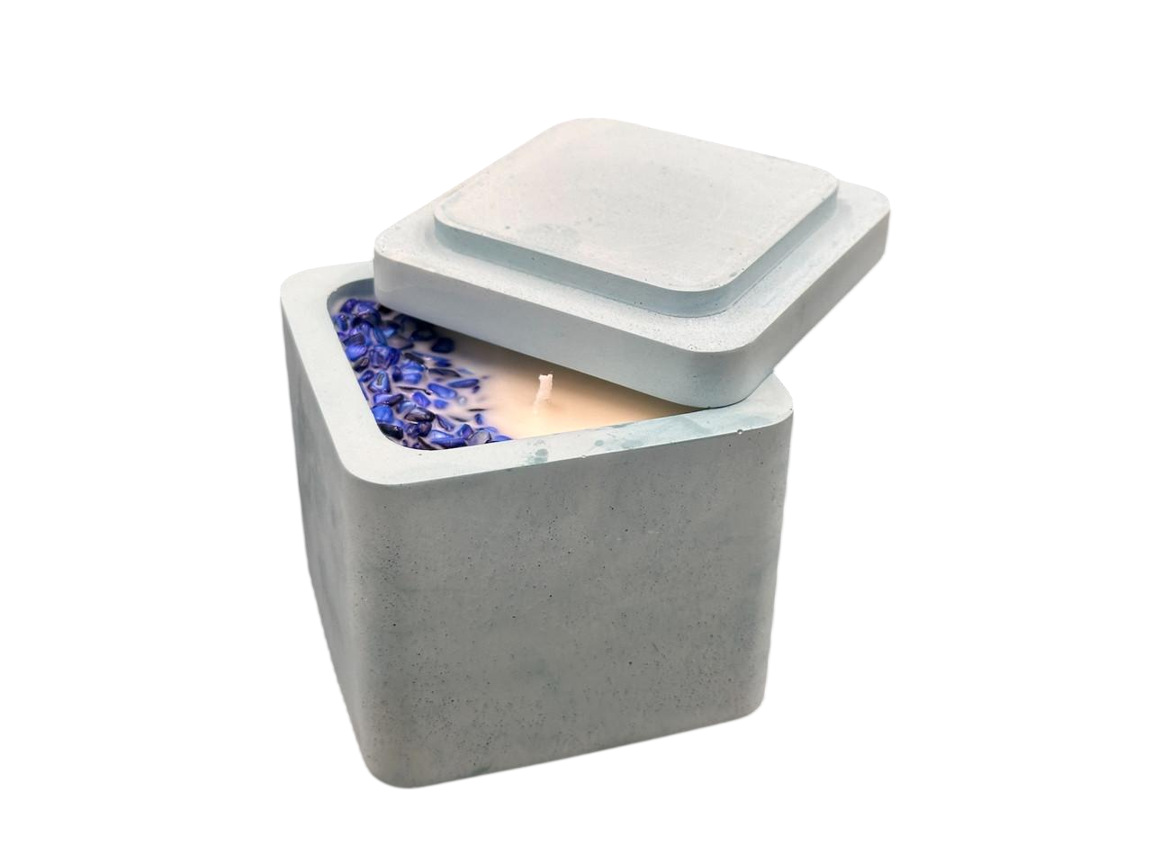 Свеча ароматическая Ледовый ванильный лес в гипсовом кашпо с двумя фитилями 8,5х8,5х8,5 см Голубой (SVB-149)