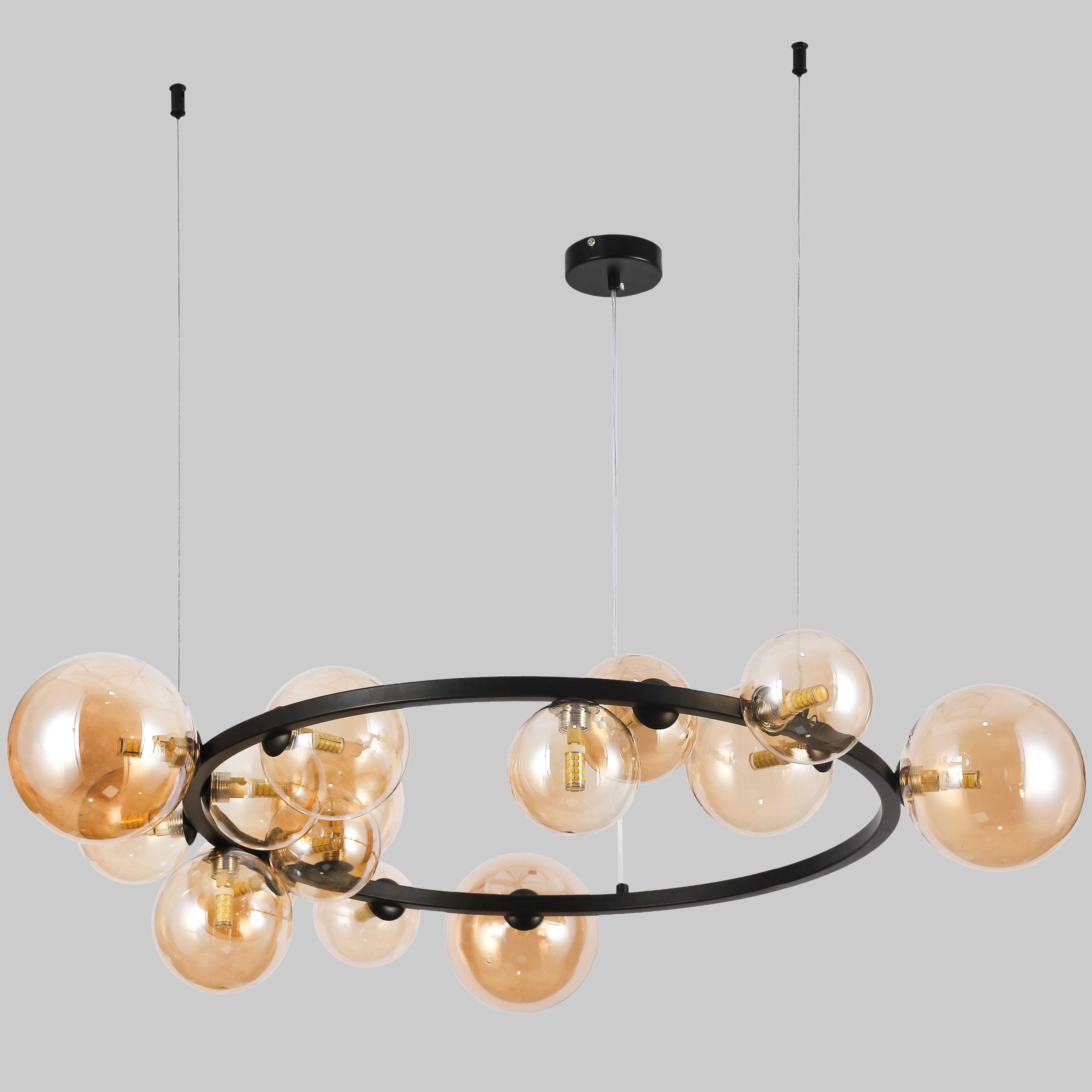 Люстра круглая из шаров на 15 ламп Bubbles 80 см Черный (918-LP267-15 BK+BR) - фото 1