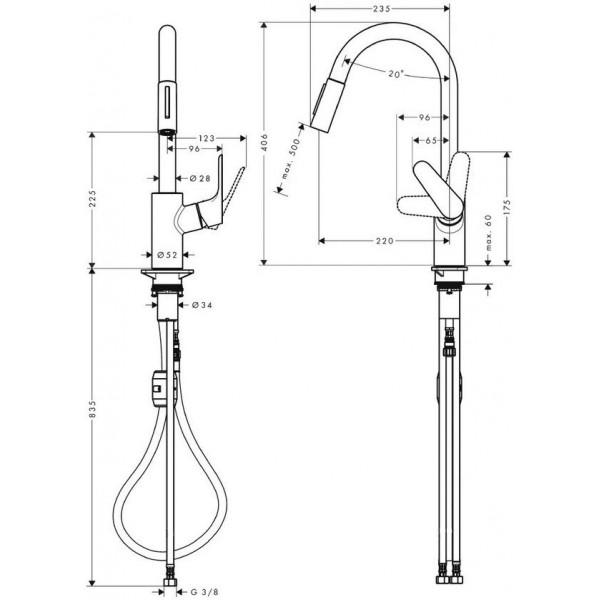 Смеситель для мойки Hansgrohe FOCUS с вытяжным душем Матовый Черный (31815670) - фото 2