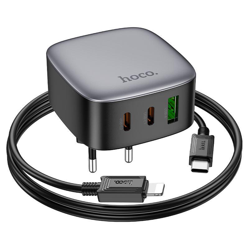 Зарядка швидка Hoco CS33A QC3.0 30W USB/2 Type-C кабель Lightning Black (36797) - фото 1