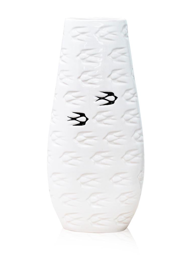 Ваза керамическая Птицы Ласточки 8х16х35 см Белый (1601-35)