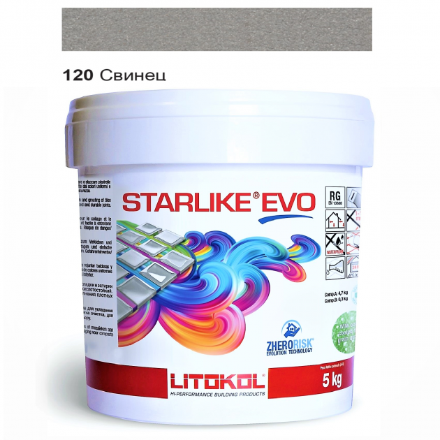 Затирка для плитки эпоксидная Litokol Starlike EVO 5 кг 120 Свинец (STEVOGPM0005)