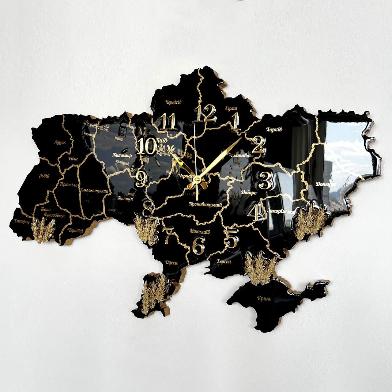 Часы настенные из эпоксидной смолы Карта Украины 60x40 см