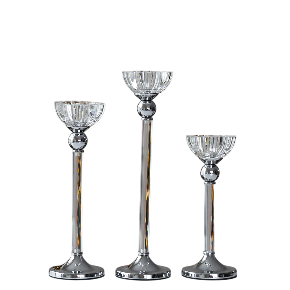 Набір декоративних свічників для інтер'єру Сяйво класики зі скла та металу 3 шт. Прозорий (147-81-9285-006)