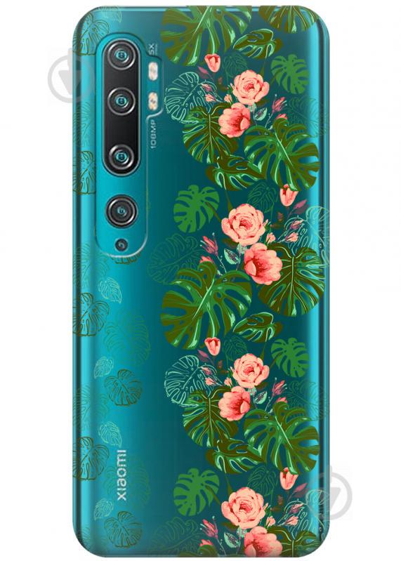 Прозрачный силиконовый чехол iSwag для Xiaomi Mi Note 10 Pro с рисунком - Тропические листья (H341)