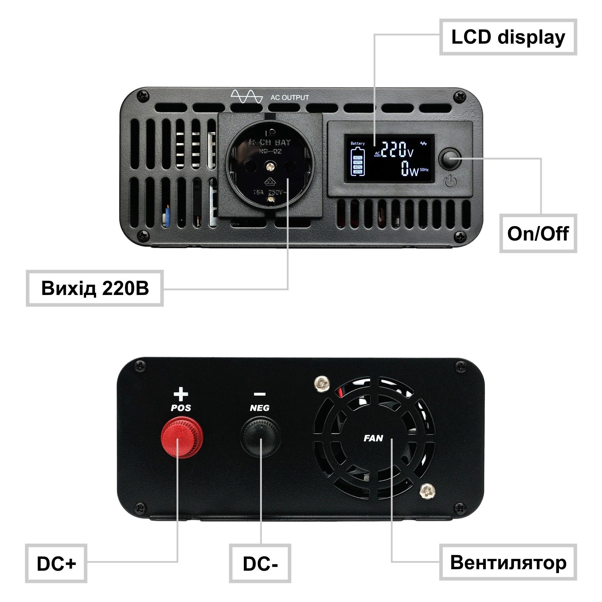 Інвертор з чистою синусоїдою Multicam RX-600, перетворювач з 12В в 220В, ідеально для дома, для котельного обладнання, насосів, використовує технологію SPWM, ККД 85-90% - фото 4