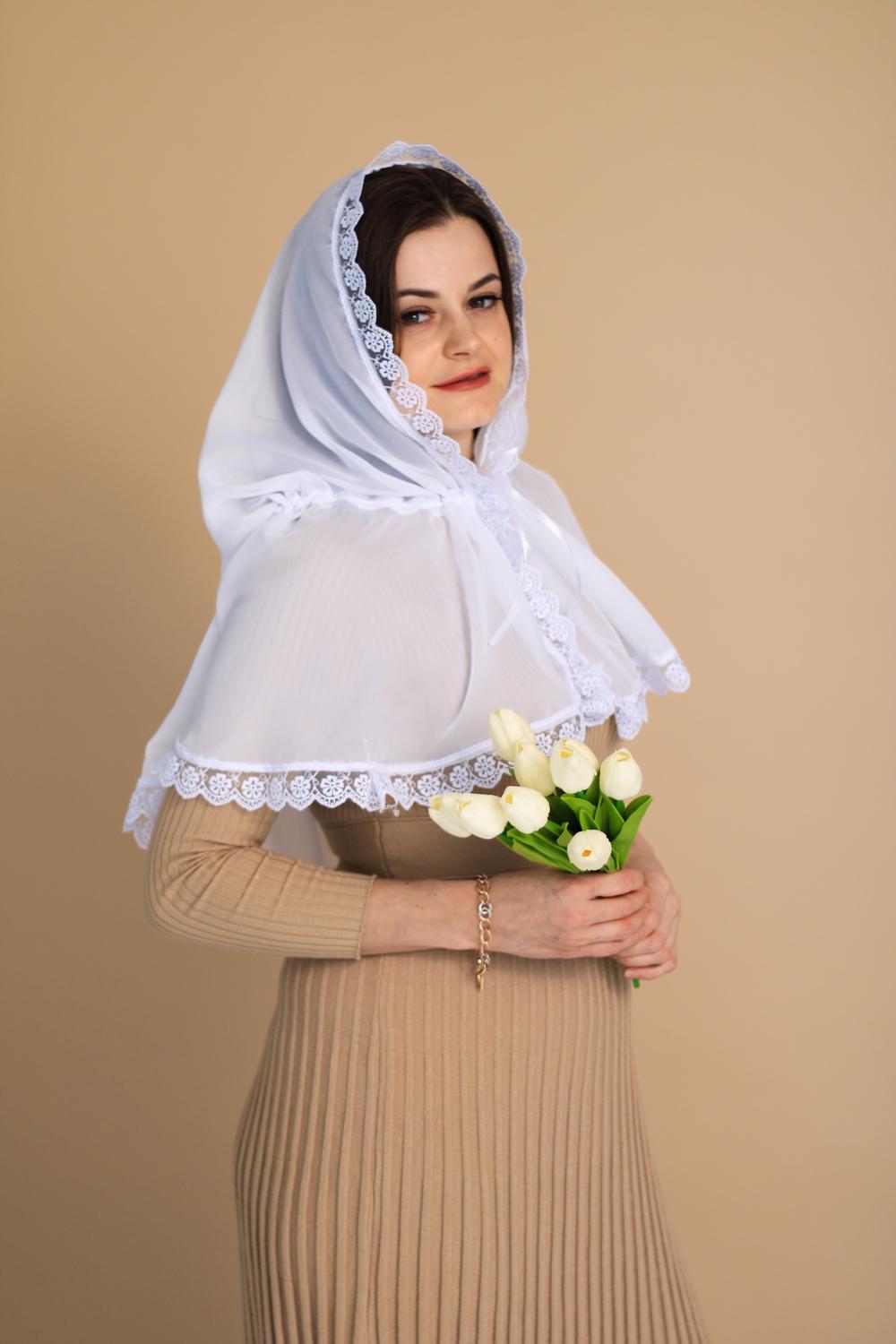 Палантин для храма на голову 80x120 см Белый (п001) - фото 8 Палантин для храма на голову 80x120 см Белый (п001) - фото 8