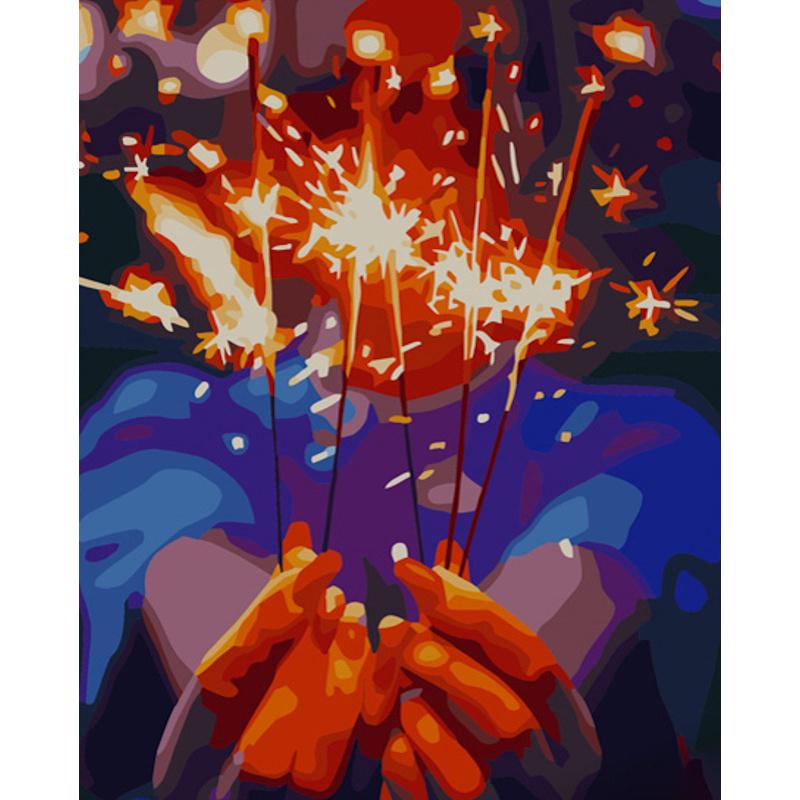 Картина по номерам Strateg Премиум Бенгальские огоньки в руках 40х50 см (GS770)