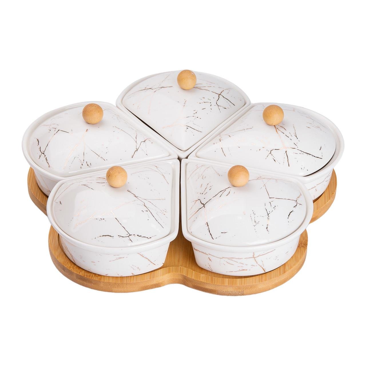 Менажниця порцелянова на підставці що обертається 5 секцій Білий (HP-1217) - фото 4 Менажниця порцелянова на підставці що обертається 5 секцій Білий (HP-1217) - фото 4