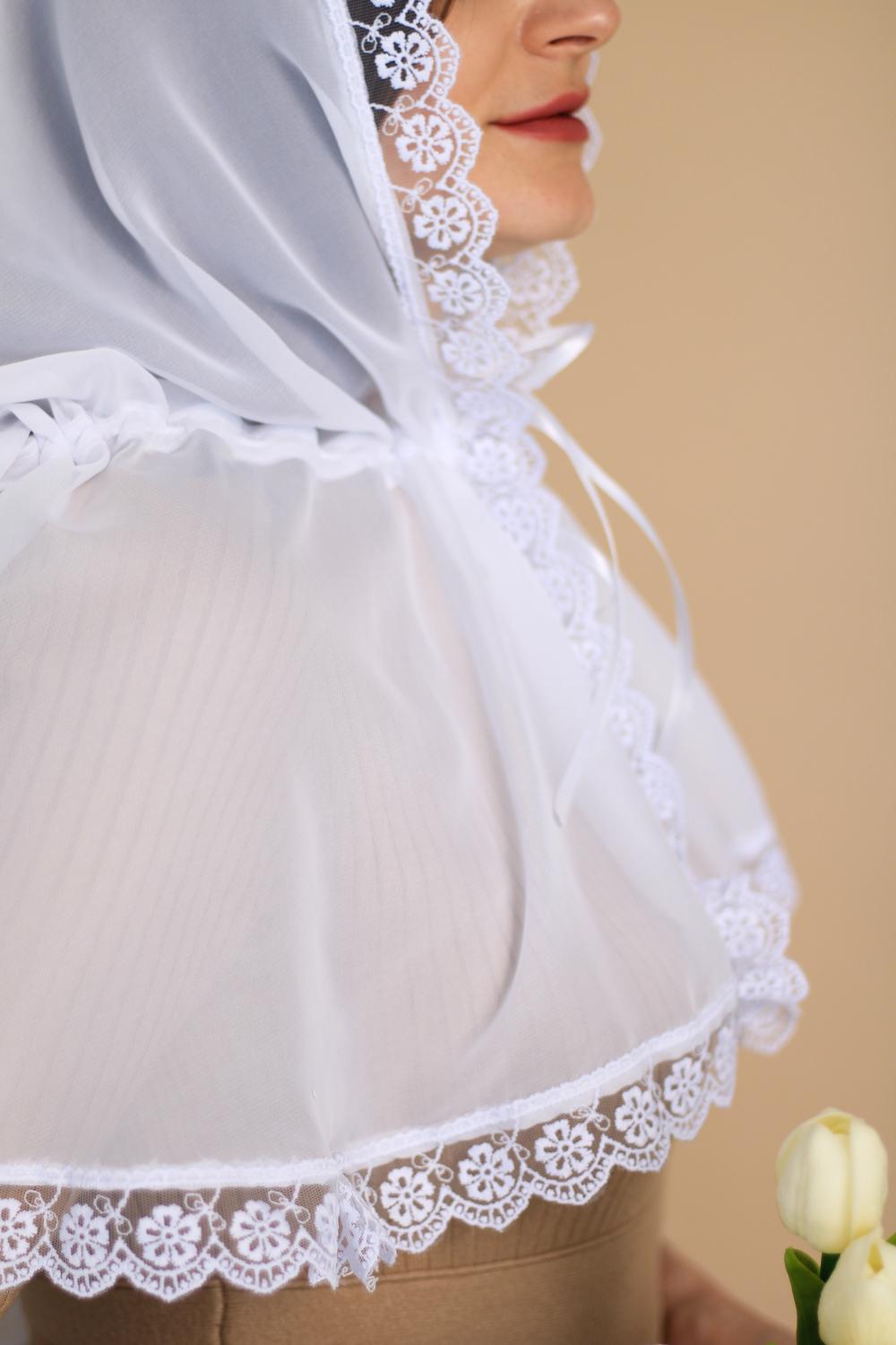 Палантин для храма на голову 80x120 см Белый (п001) - фото 2 Палантин для храма на голову 80x120 см Белый (п001) - фото 2