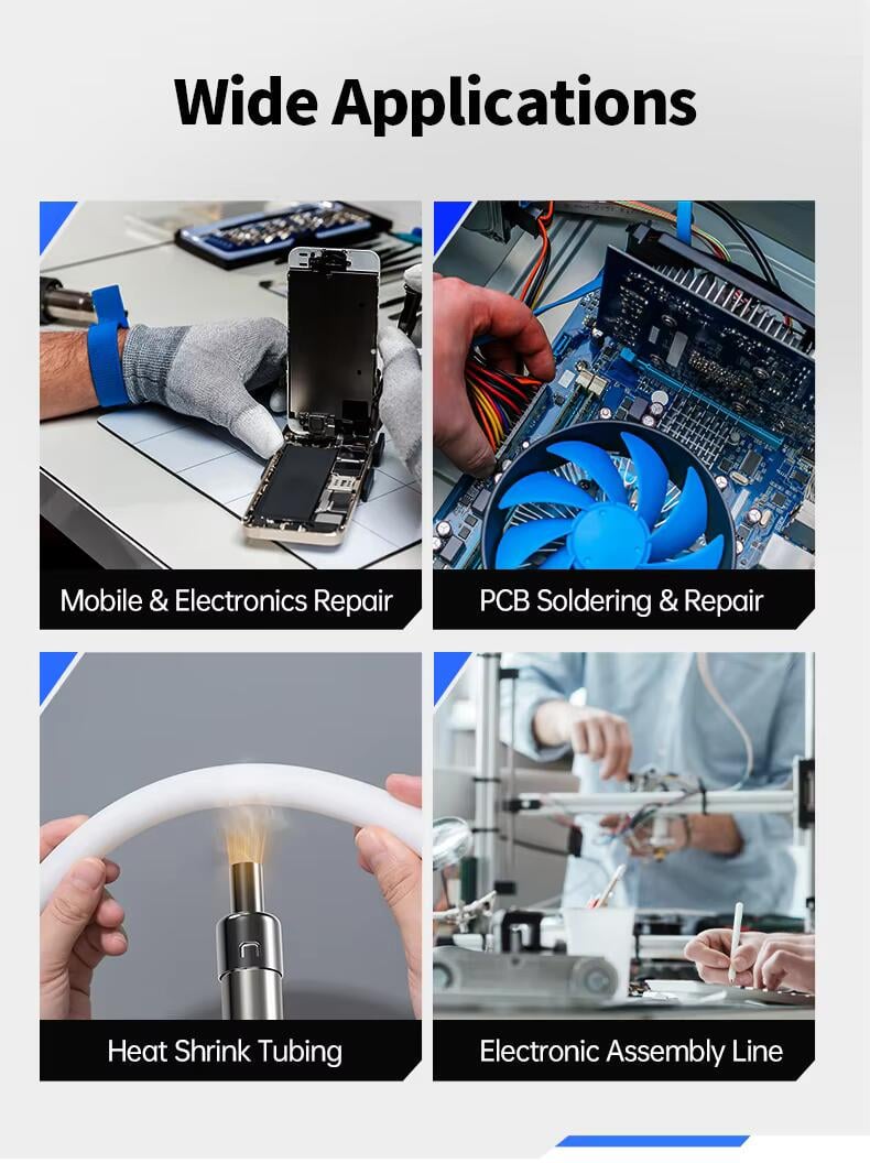 Термофен із підставкою FNIRSI SAG-55 550 Вт РК-дисплей з регульованою температурою для ремонту телефонів Black (SAG55) - фото 9