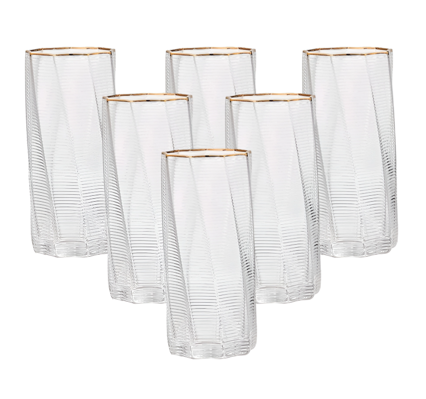 Набір склянок 3D print високих 6 шт. по 450 мл Прозорий/Золотий