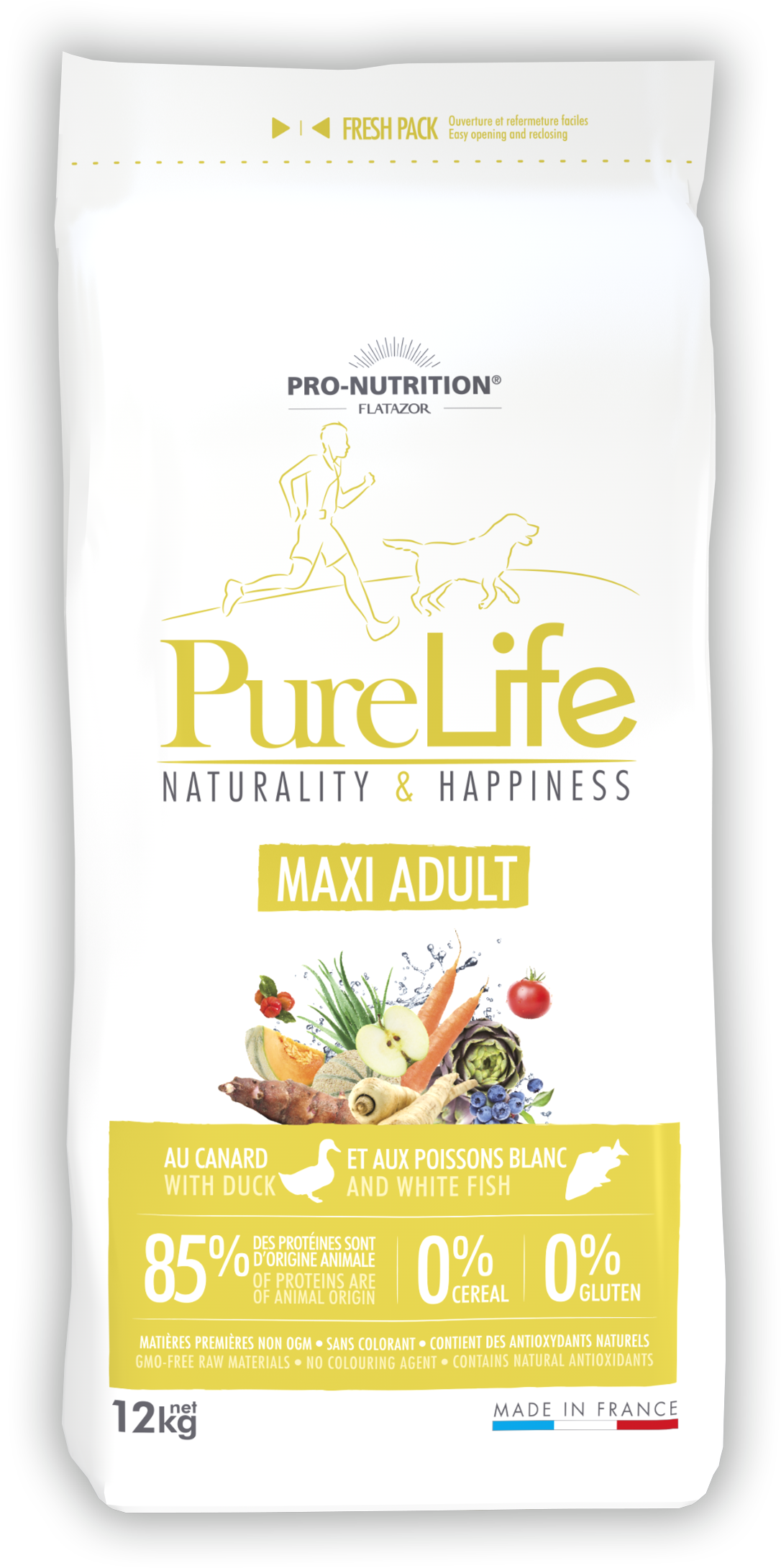 Корм сухой беззерновой для взрослых собак Pro-Nutrition Flatazor PURE LIFE MAXI с уткой и белой рыбой 12 кг - фото 1