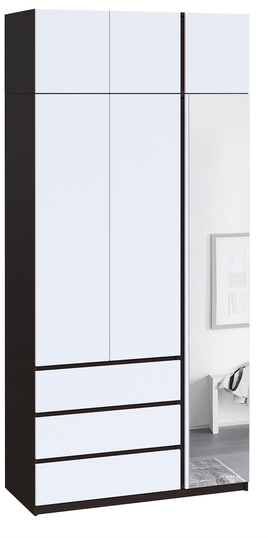 Шафа з антресоллю та дзеркалом Майстер Форм Брайт правостороння 1200х520х2400 мм Венге магія/Білий (32382) - фото 1