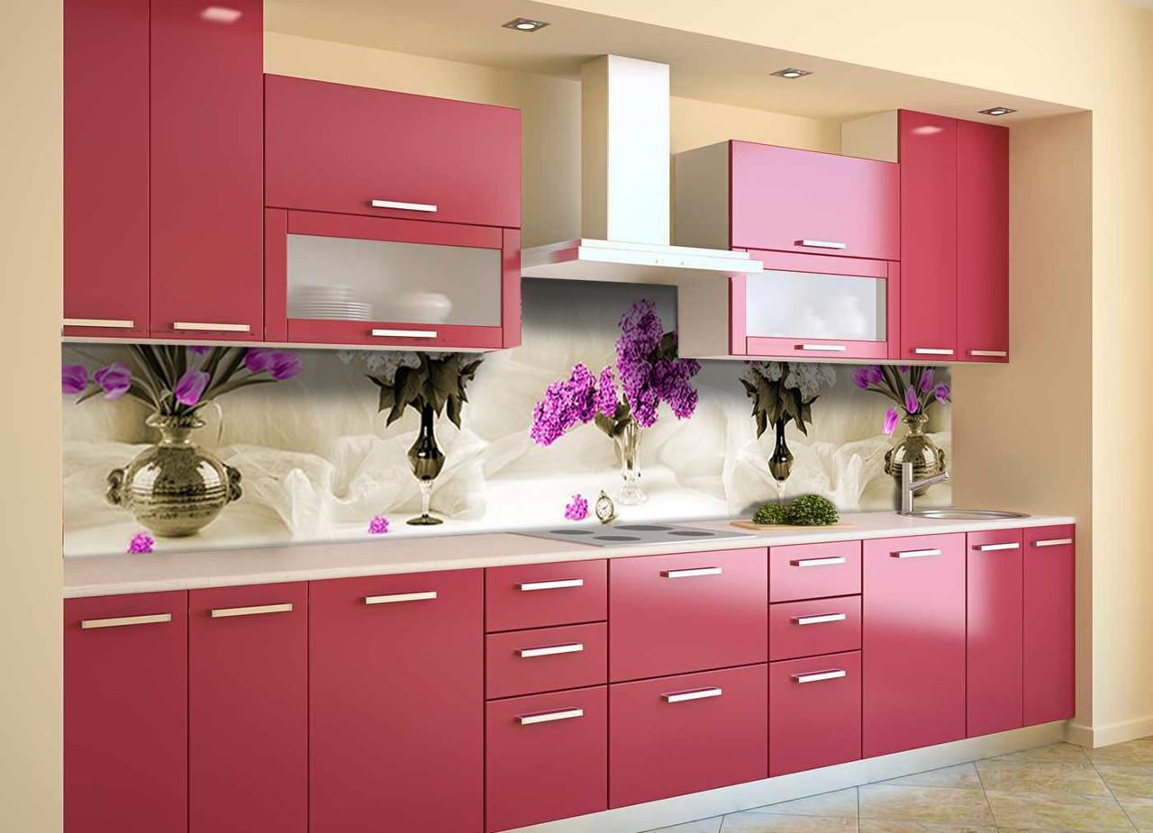 Кухонный фартук Тюльпаны и сирень из самоклеющейся виниловой пленки 65х250 см Бежевый Кухонный фартук Тюльпаны и сирень из самоклеющейся виниловой пленки 65х250 см Бежевый