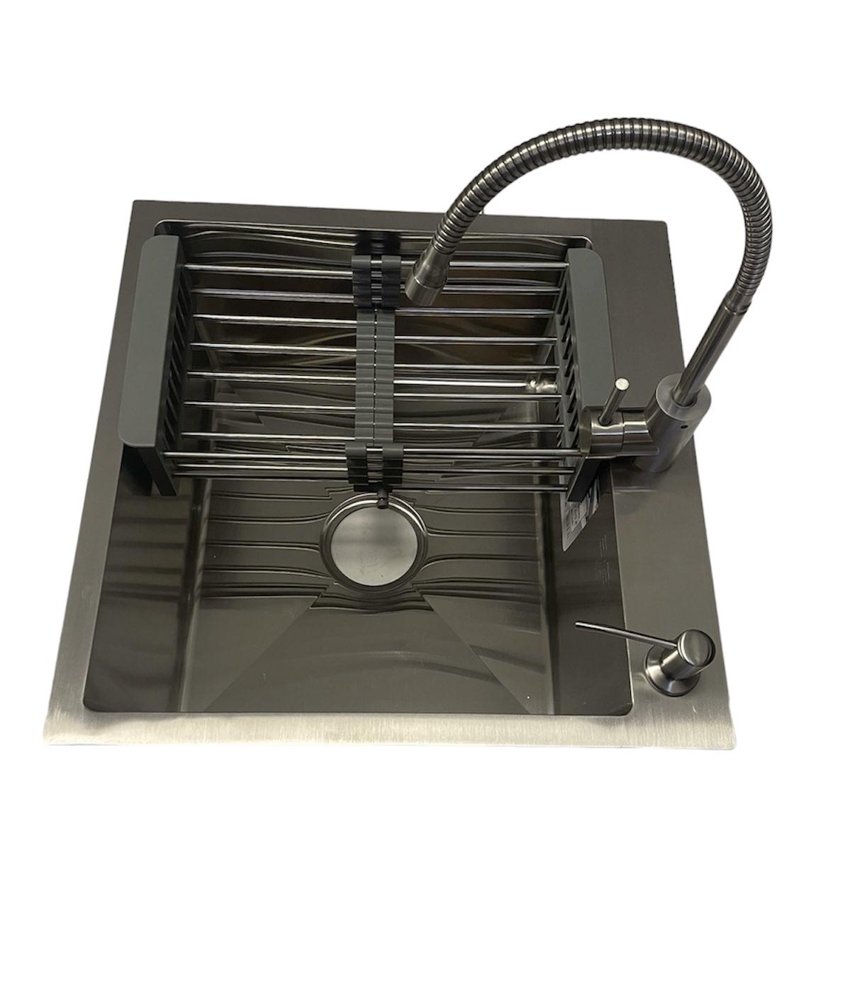 Мийка кухонна Lidz 5050 Сірий та кран для кухні Aria 015F-4 гнучкий Сірий