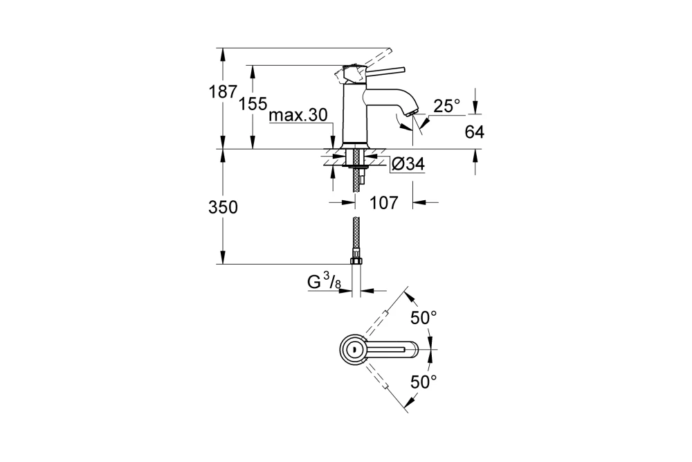 Змішувач для раковини Grohe BauClassic S-Size 23162000 (374028) - фото 2