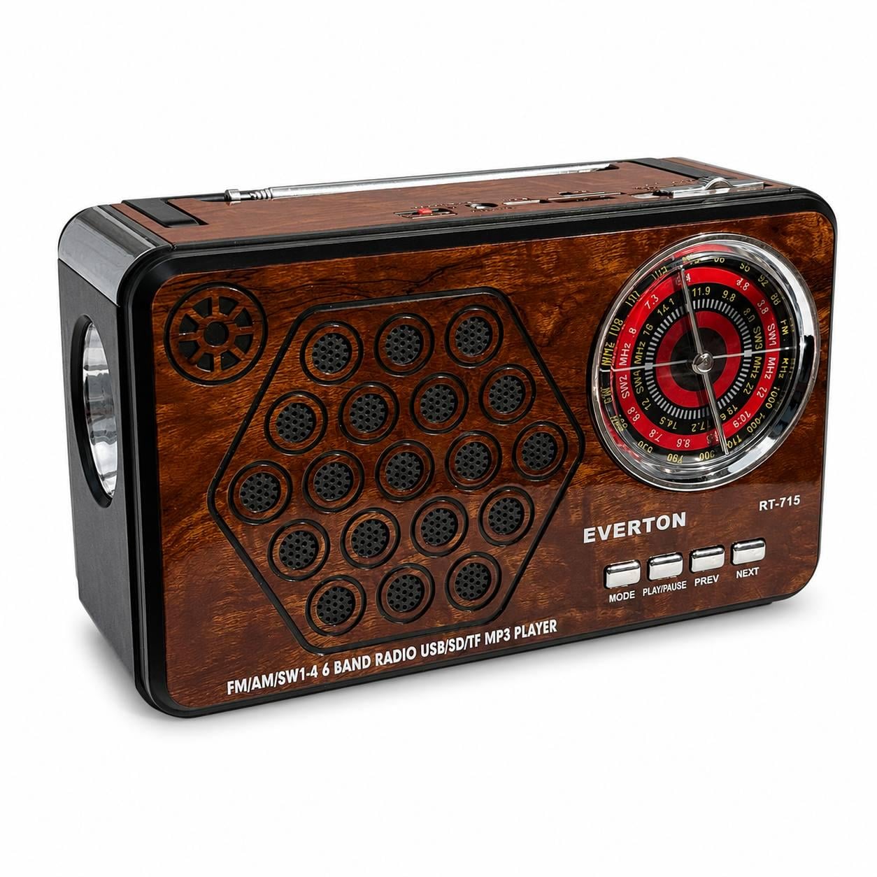 Радіоприймач Everton RT-715 Bluetooth/FM/AM/SW/аналоговою шкалою/USB/SD/TF/AUX/LED-ліхтарик (M1139)