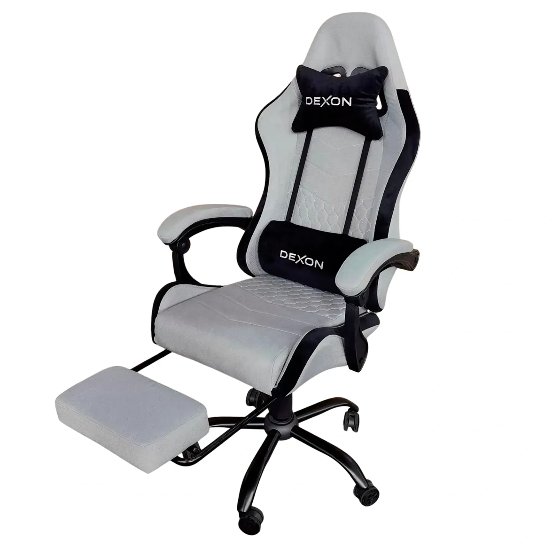 Геймерское кресло DEXON ORION X с подставкой для ног из ткани/подушки велюр Серый (40292)