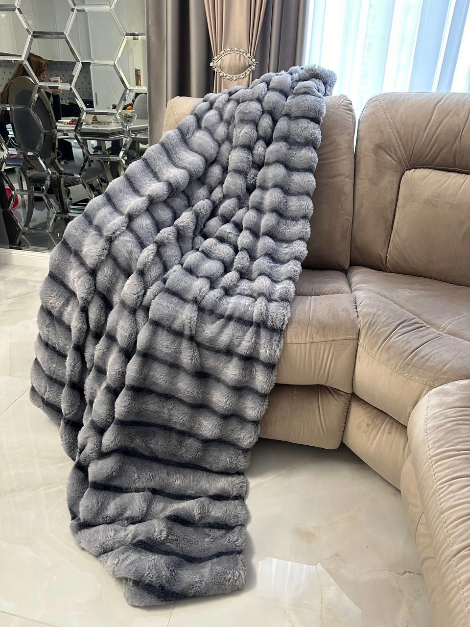 Плед-покрывало шиншилла в полоску 200х230 см Серый