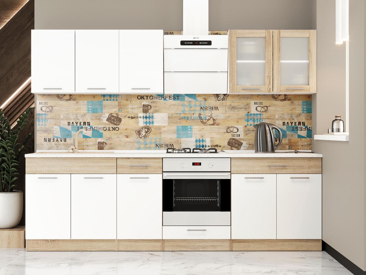 Мебель для кухни Эверест №4 Эко Новая 2,6 м Сонома/Белый (27004.01) - фото 2 Мебель для кухни Эверест №4 Эко Новая 2,6 м Сонома/Белый (27004.01) - фото 2