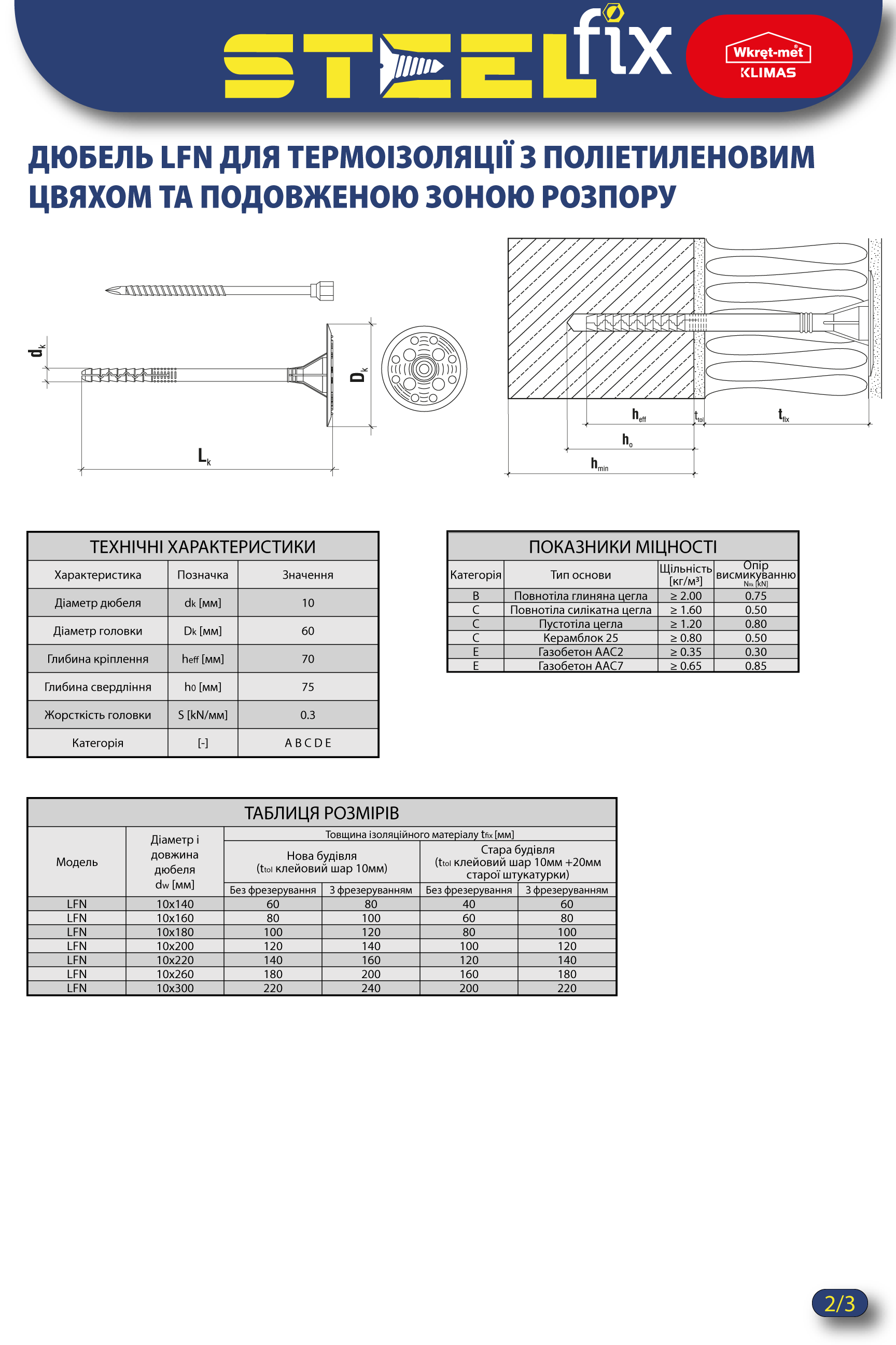 Дюбель Steelfix 10х220 D60 зонтик для термоизоляции с пластиковым гвоздем/удлиненной зоной распора LFN 100 шт. (190546) - фото 3