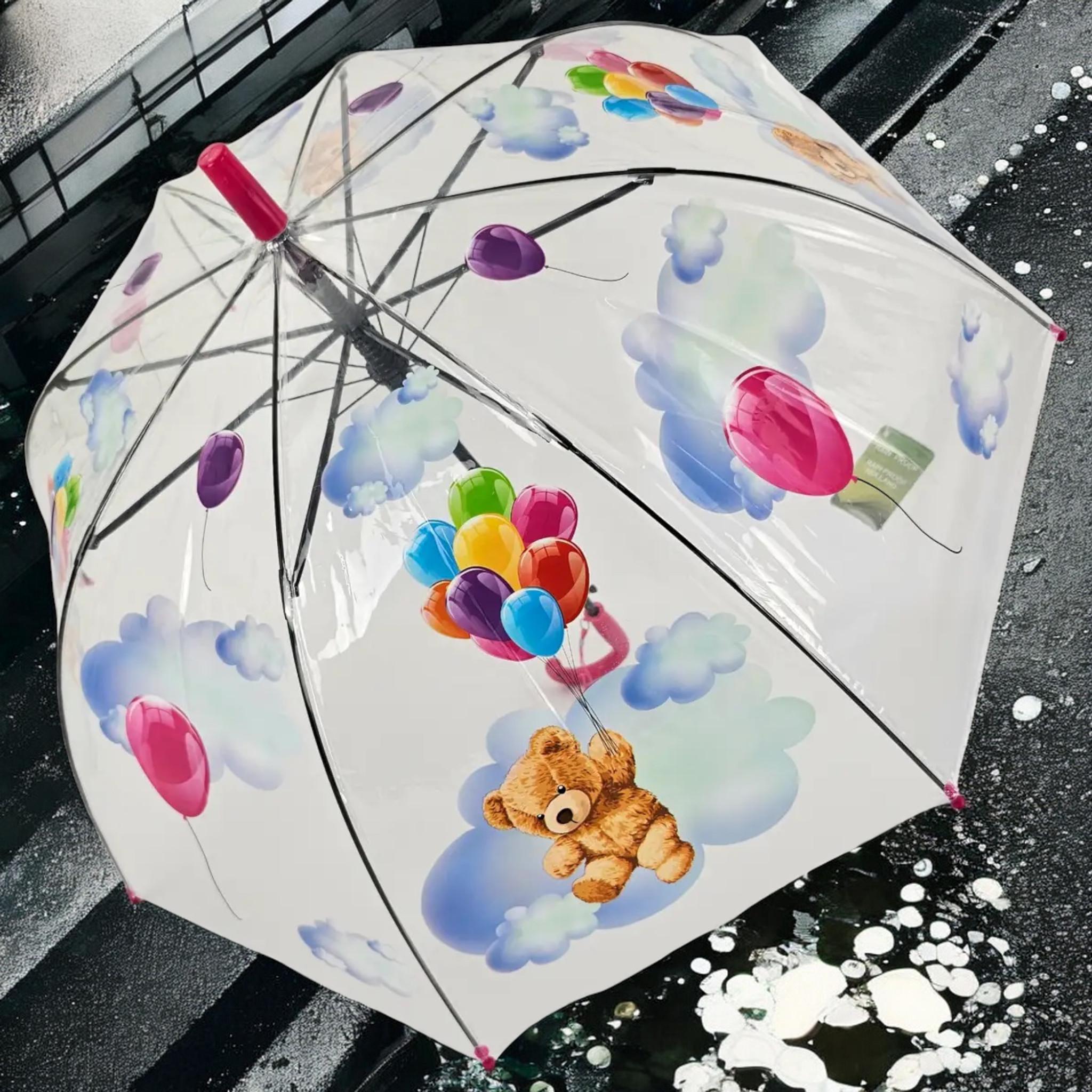 Зонт трость Rain ProoF Teddy Bear Adventure полуавтомат на 8 спиц Pink - фото 2