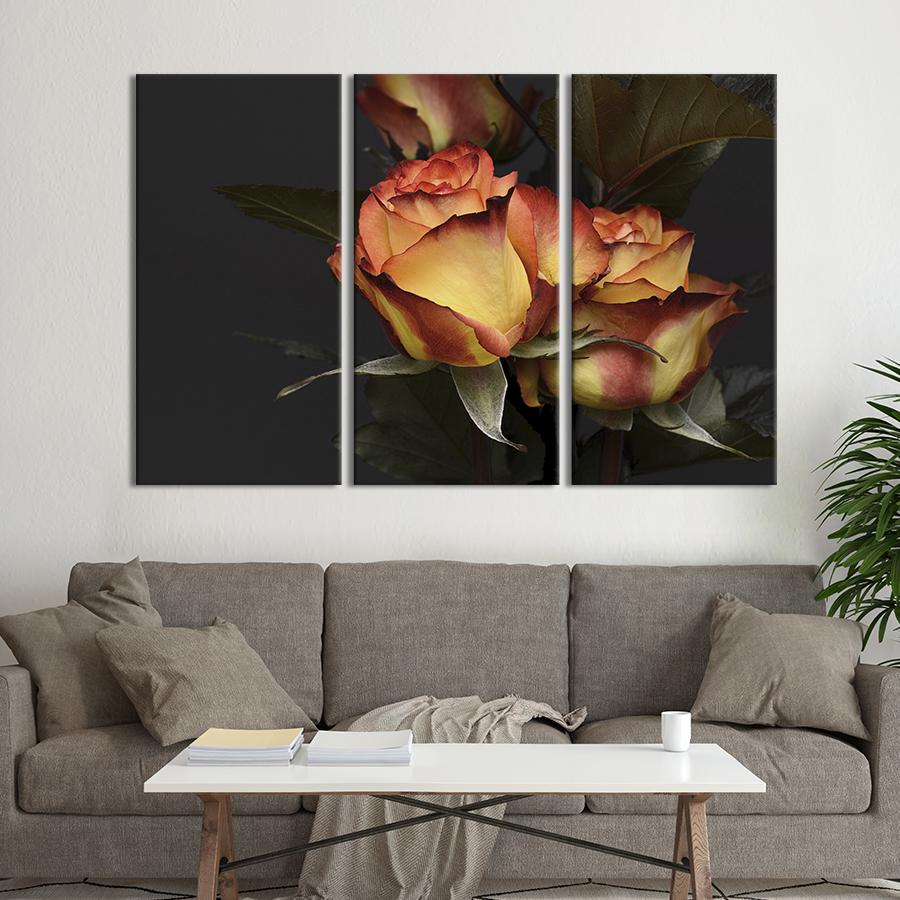 Картина на холсте триптих Чайные розы 78x48 см (978-31)