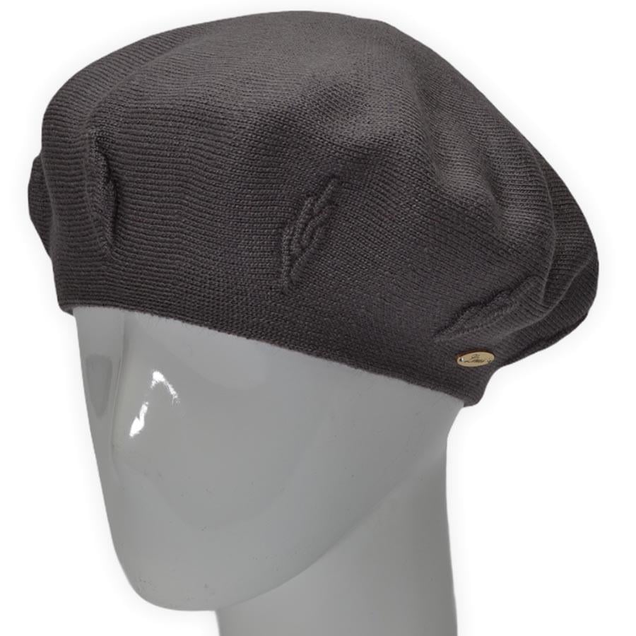 Берет женский Lirus Ягода двойной шерстяной тонкой вязки не большой с красивым узором Темно-серый