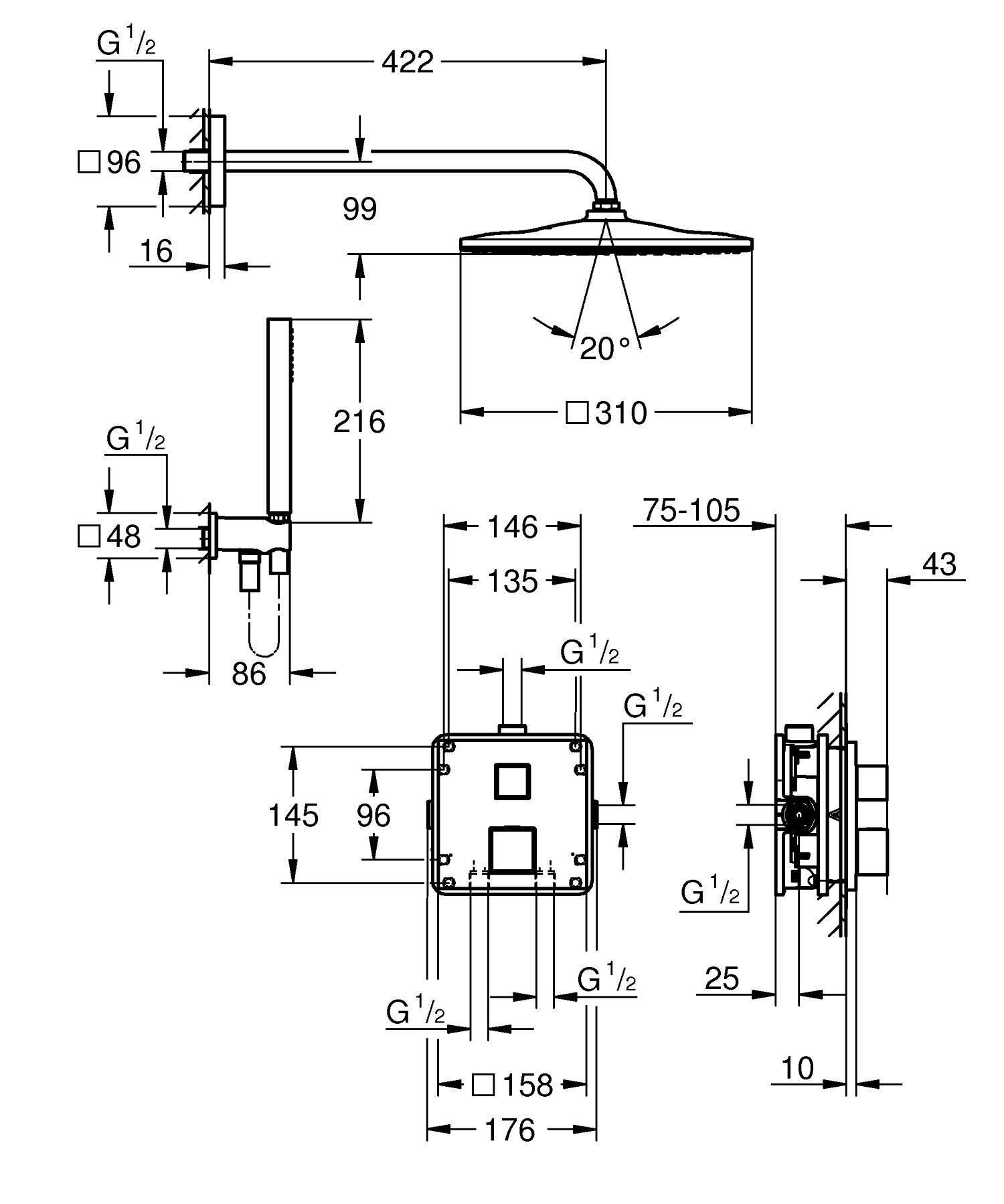 Душова система Grohe Grohtherm Cube прихованого монтажу (34868000) - фото 4 Душова система Grohe Grohtherm Cube прихованого монтажу (34868000) - фото 4