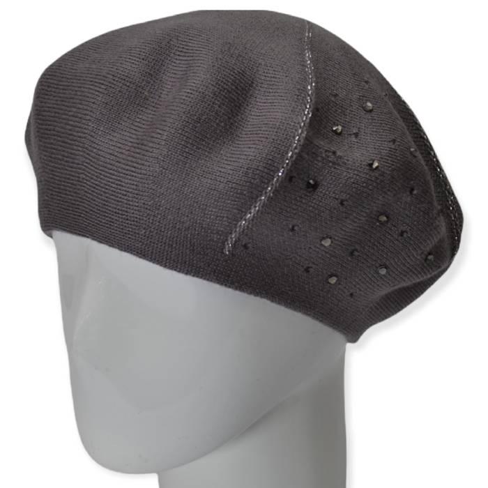 Берет женский Lirus Клевер двойной тонкой вязки со стразами р. 56-58 Темно-серый