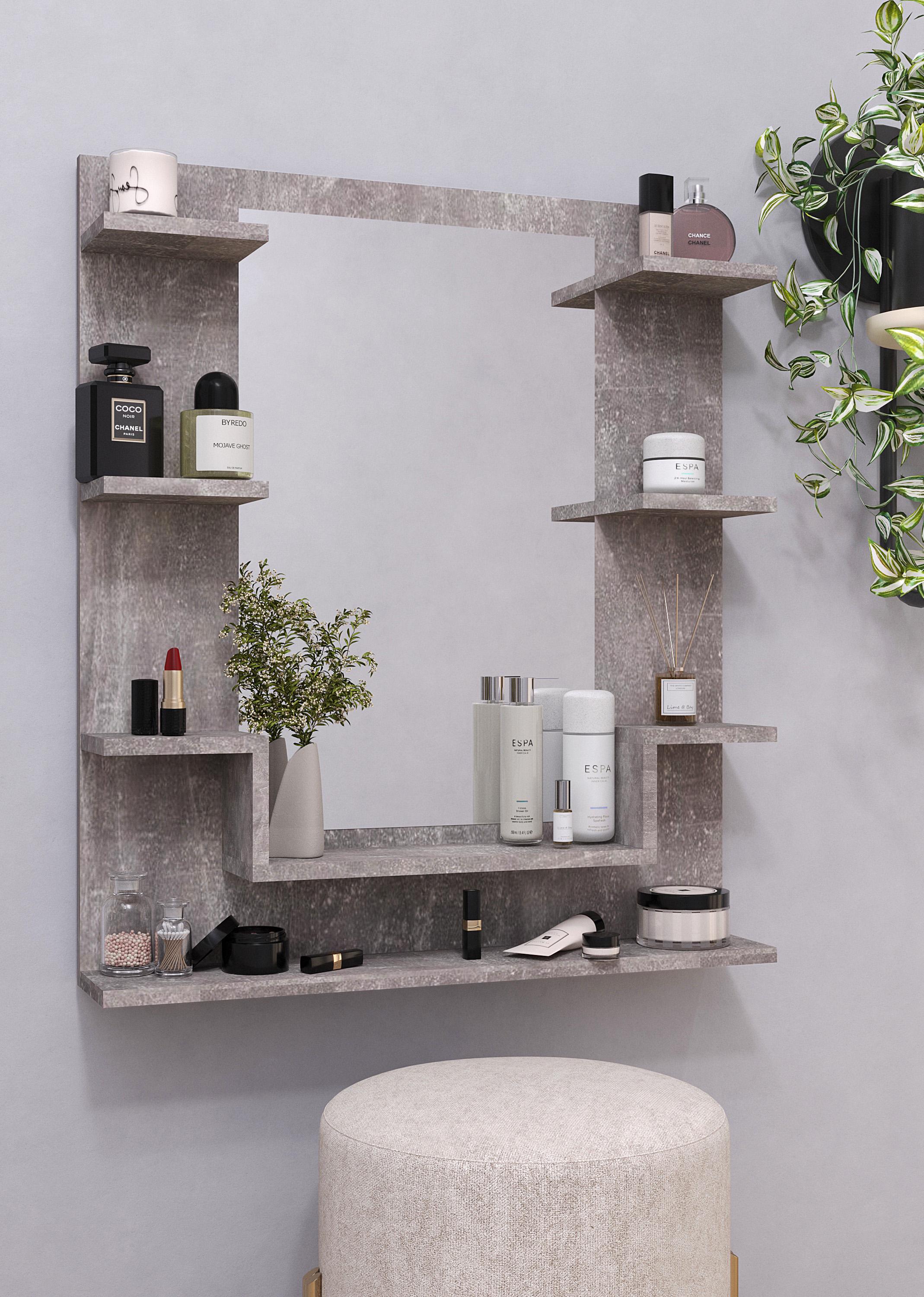 Зеркало с полками настенное Nt-3 724x828x150 мм Бетон (sr25-nt3-beton)