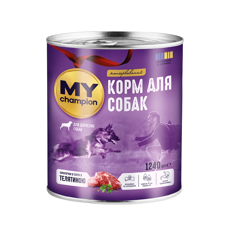 Корм влажный MY champion кусочки с телятиной для собак 1240 г (2998381606)