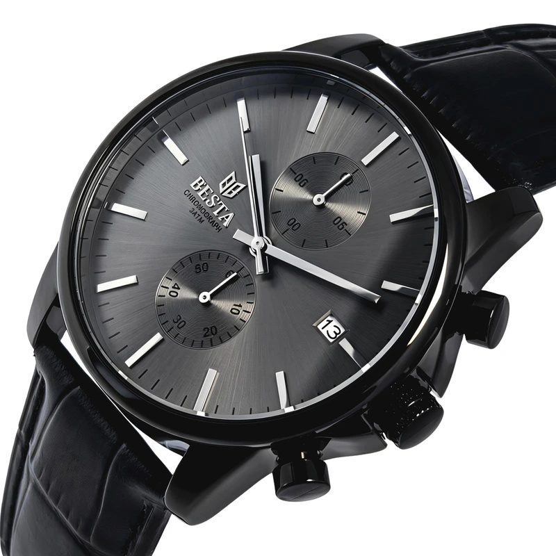 Годинник чоловічий Besta Mars Premium Leather 2 ремінці Black (37557)