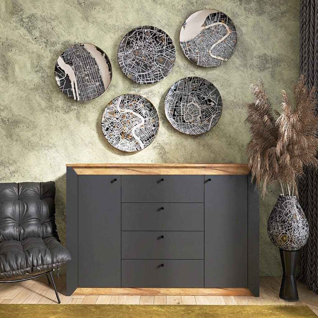 Комод Everest Нордік 1400х378х954 мм Дуб крафт золотий/Графіт (11161)