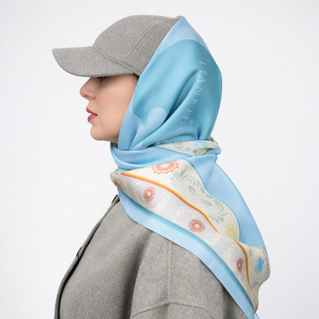 Платок Liane House Ясная Звезда из натурального шелка 90x90 см Голубой